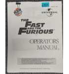 RAW THRILLS THE FAST and THE FURIOUS Arcade Game OPERATOR'S Manual #6837