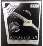 APOLLO 13 Pinball Machine Game Operations Manual #538 for sale - SEGA 