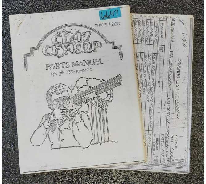ALLIED CLAY CHAMP Arcade Game PARTS MANUAL & MISC. PAPERWORK #6647 