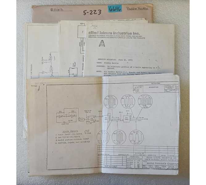 ALLIED PADDLE BATTLE Arcade Game SCHEMATICS & MISC. PAPERWORK #6646 