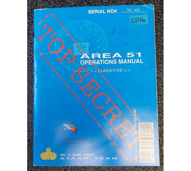 ATARI AREA 51 Arcade Machine Game OPERATION Manual #6846 