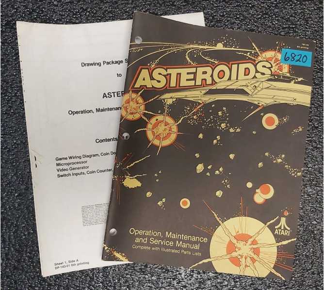 ATARI ASTEROIDS Arcade Game OPERATION, MAINTENANCE and SERVICE Manual & SCHEMATICS #6820 