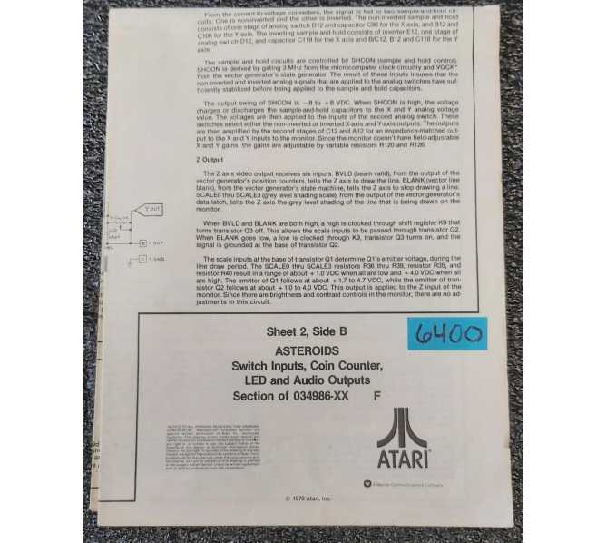 ATARI ASTEROIDS Arcade Machine SCHEMATICS #6400  