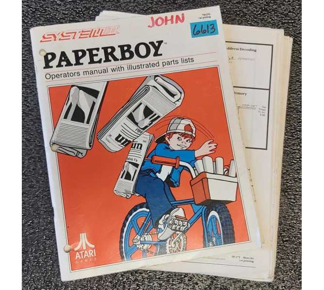 ATARI PAPERBOY Arcade Game OPERATOR'S MANUAL with ILLUSTRATED PARTS LISTS #6613  