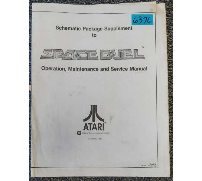 ATARI SPACE DUEL Arcade Game Operators Manual & Schematic Package Supplement #6376 