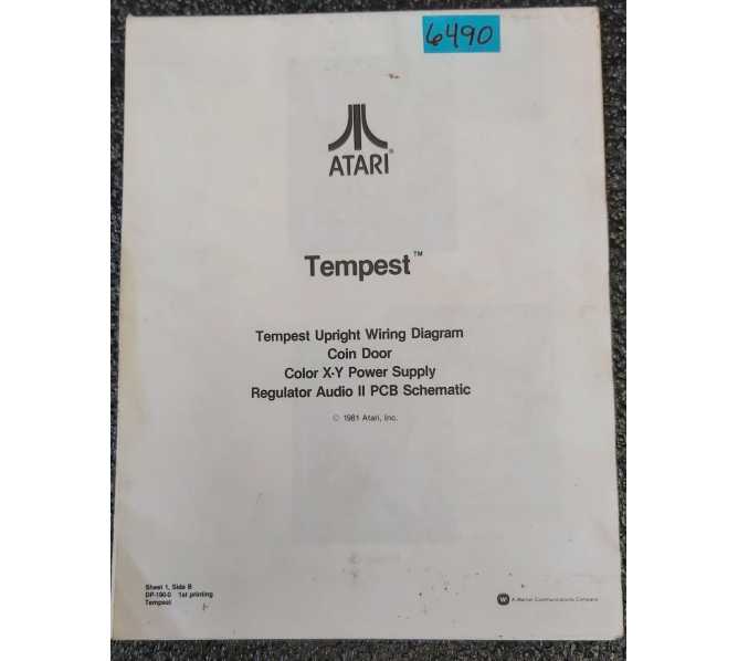 ATARI TEMPEST Upright Arcade Game Wiring Diagram #6490 