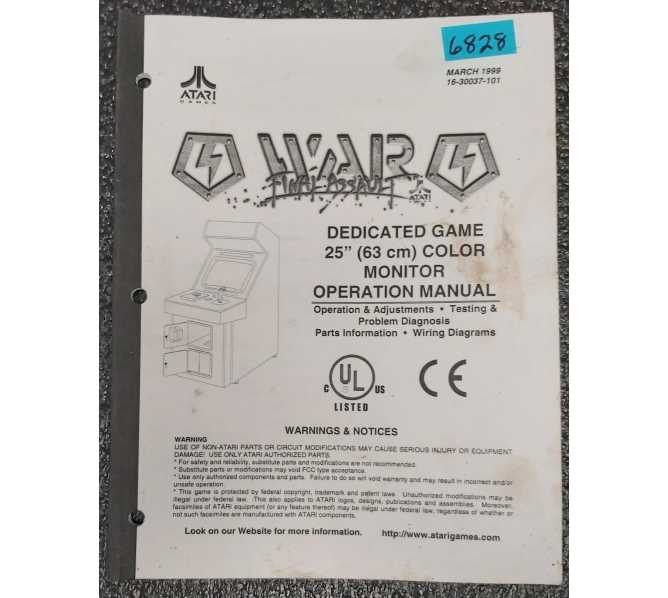 ATARI WAR Arcade Game OPERATION Manual #6828