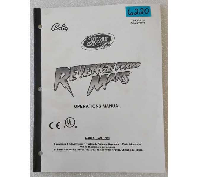 BALLY REVENGE FROM MARS Pinball OPERATIONS MANUAL #6220 