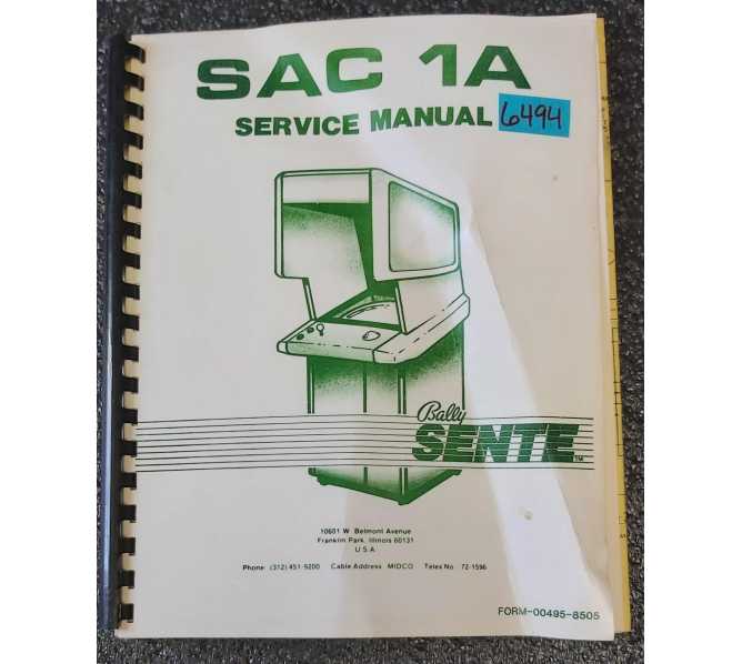 BALLY SENTE SAC 1A Arcade Game Service Manual #6494 for sale  