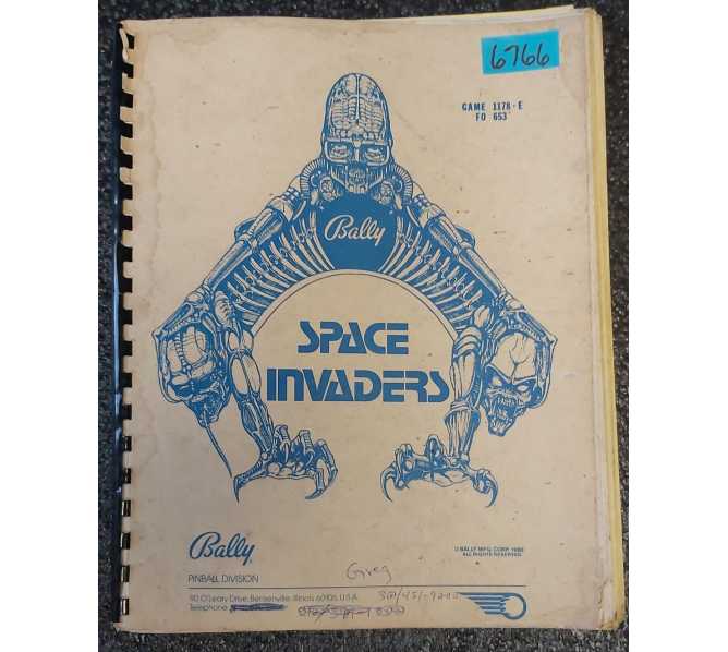 BALLY SPACE INVADERS Pinball Machine MANUAL #6766 