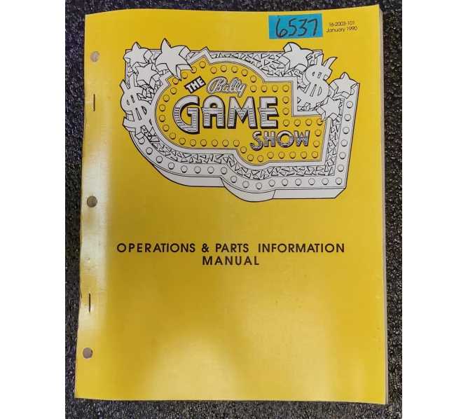 BALLY THE BALLY GAME SHOW Pinball Game OPERATIONS & PARTS INFORMATION MANUAL #6537 