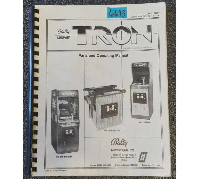 BALLY TRON Arcade Game PARTS and OPERATING MANUAL #6693 