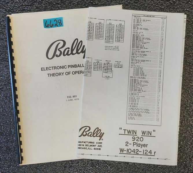 BALLY TWIN WIN Pinball Machine PAPERWORK #6628  