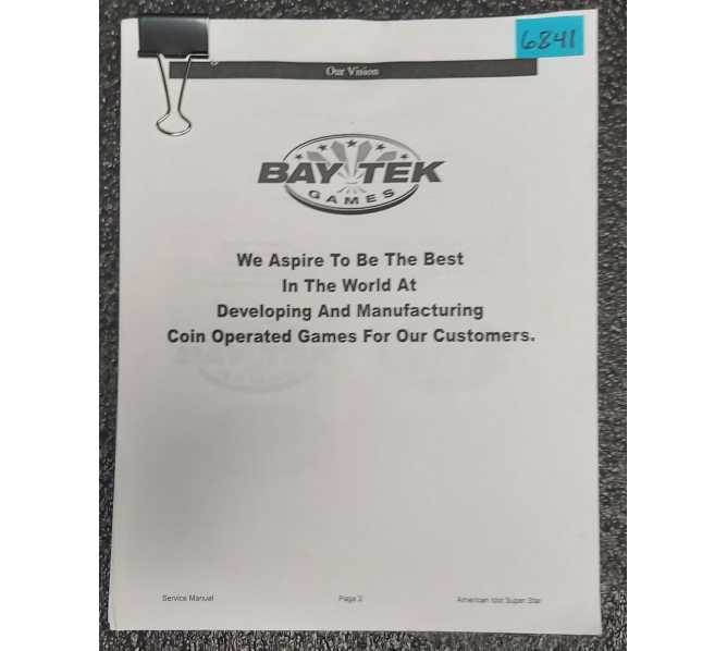 BAYTEK AMERICAN IDOL Arcade Game SERVICE Manual #6841 