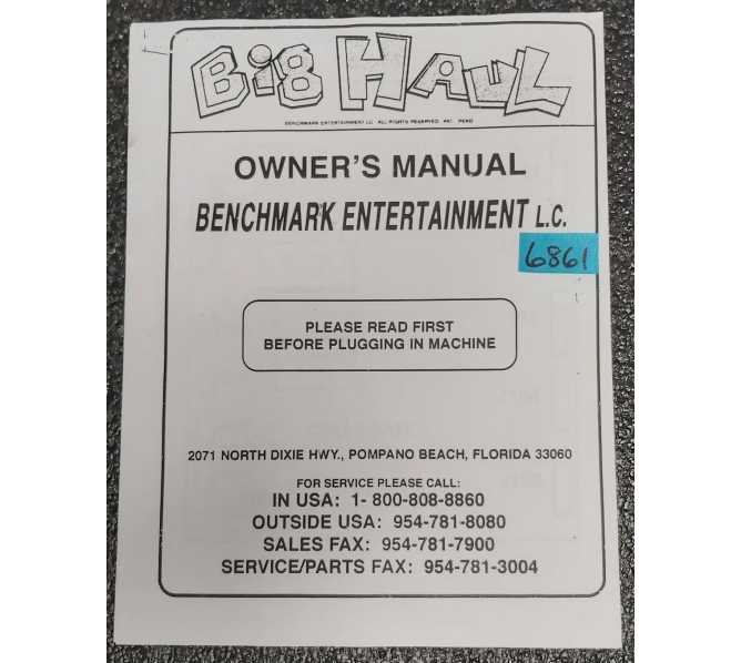 BENCHMARK BIG HAUL Arcade Game OWNER'S Manual #6861  