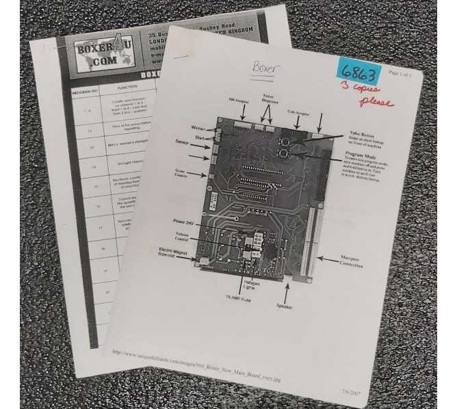 BOXER4U.COM BOKER Arcade Game Paperwork #6863  