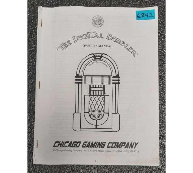 CHICAGO GAMING THE DIGITAL BUBBLER Jukebox OWNER'S Manual #6842