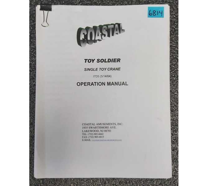 COASTAL TOY SOLDIER CRANE Arcade Machine OPERATION Manual #6814 