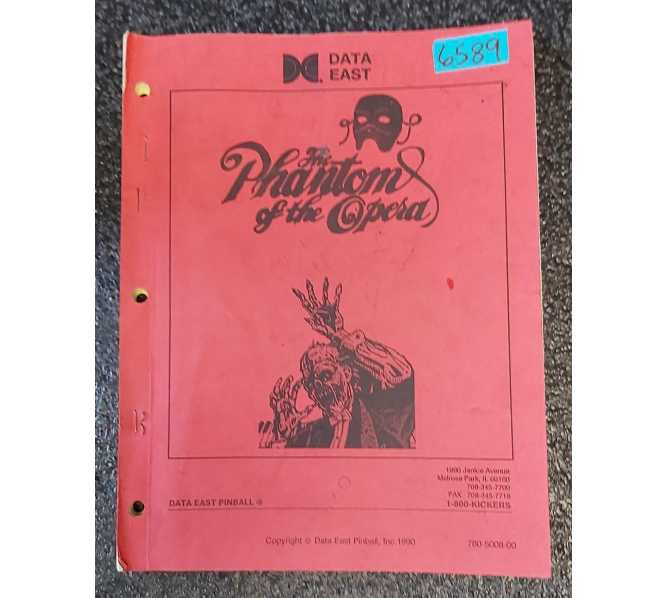 DATA EAST THE PHANTOM OF THE OPERA Pinball Game MANUAL #6589 