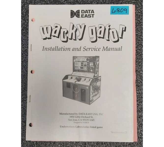 DATA EAST WACKY GATOR Redemption Arcade Game INSTALLATION and SERVICE Manual #6809  