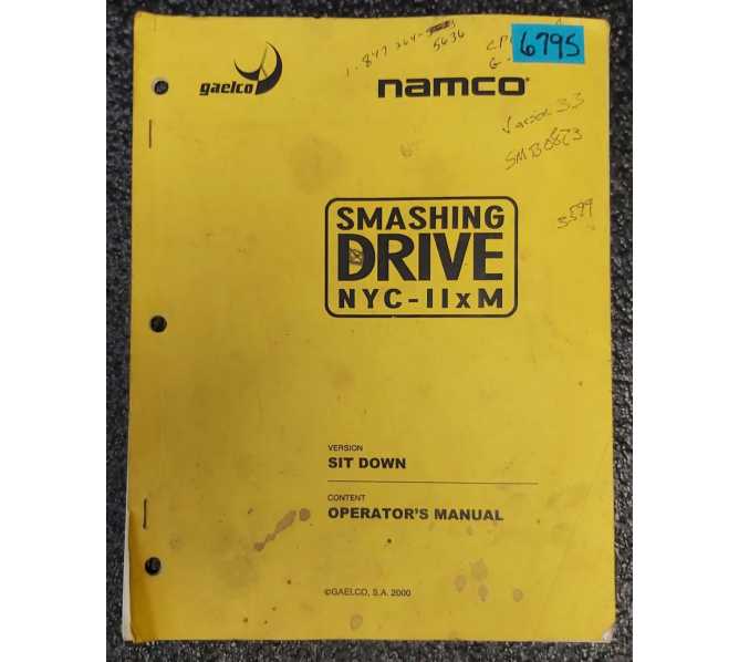 GAELCO SMASHING DRIVE NYC Sit-Down Arcade Game OPERATOR'S MANUAL #6795  