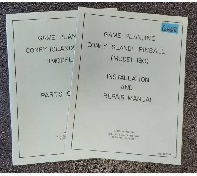 GAME PLAN CONEY ISLAND Pinball Machine INSTALLATION and REPAIR MANUAL & PARTS CATALOG #6668 