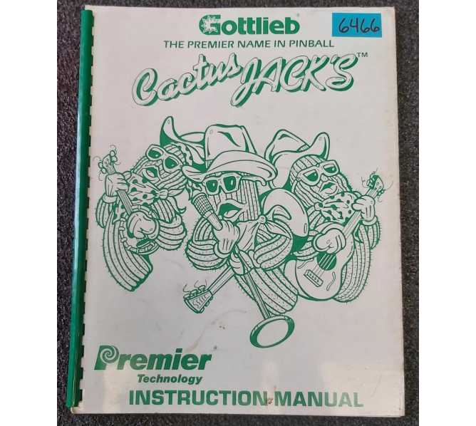 GOTTLIEB CACTUS JACK'S Pinball Game INSTRUCTION Manual #6466 