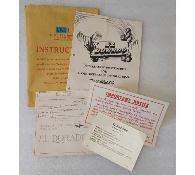 GOTTLIEB EL DORADO Arcade Game Installation Procedures & Game Operating Instructions, Schematics & Misc. #6362  