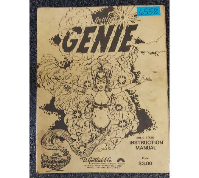 GOTTLIEB GENIE Pinball Machine INSTRUCTION MANUAL #6558  