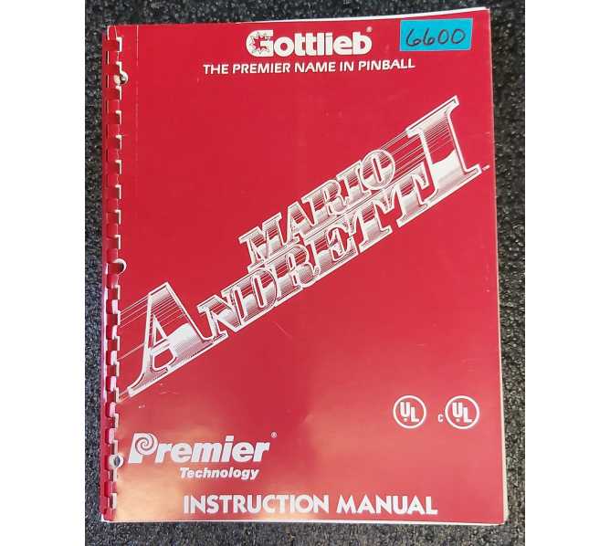 GOTTLIEB MARIO ANDRETTI Pinball Game INSTRUCTION MANUAL #6600