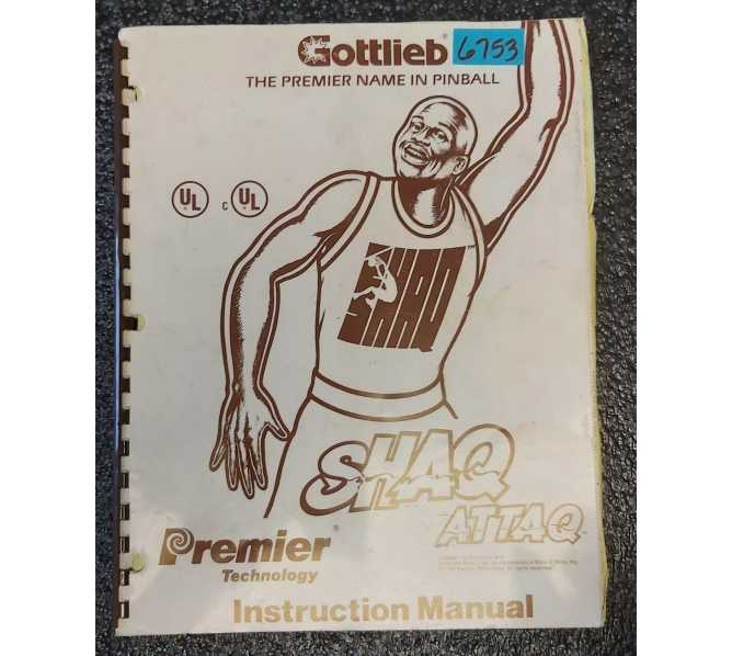 GOTTLIEB SHAQ ATTAQ Pinball Machine INSTRUCTION MANUAL #6753 