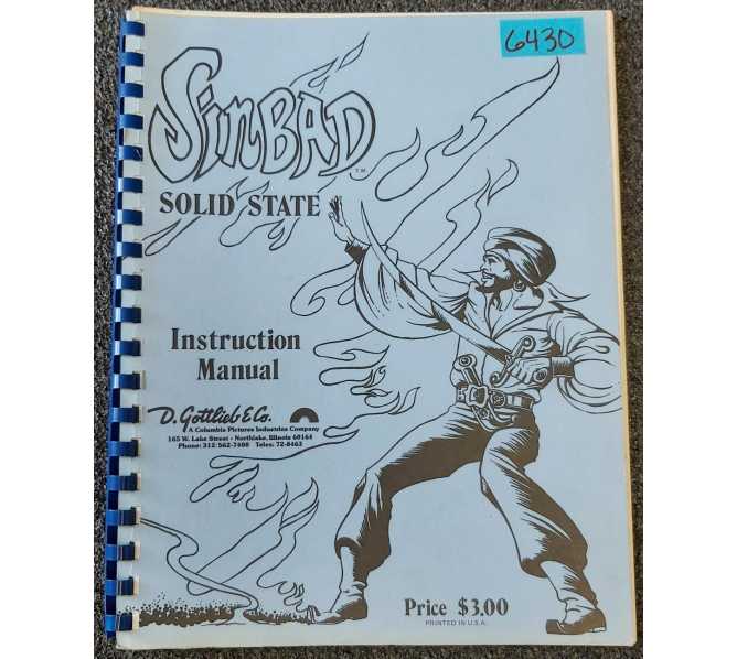 GOTTLIEB SINBAD Pinball Game INSTRUCTION Manual #6430  
