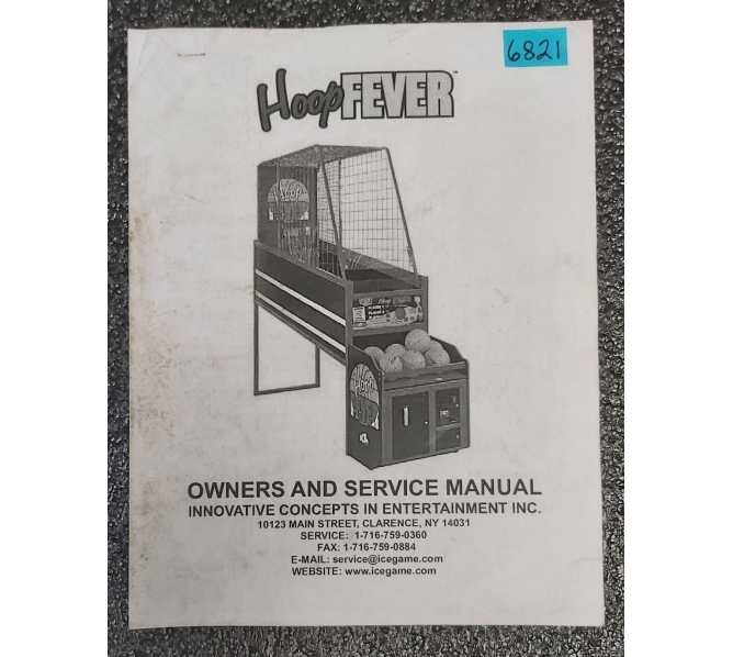 ICE HOOP FEVER Arcade Game OWNER'S and SERVICE Manual #6821  