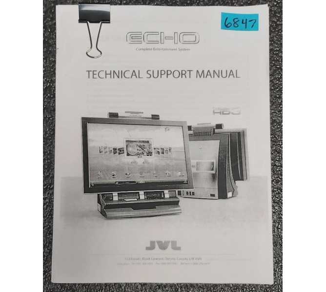 JVL ECHO Arcade Game TECHNICAL SUPPORT Manual #6847 