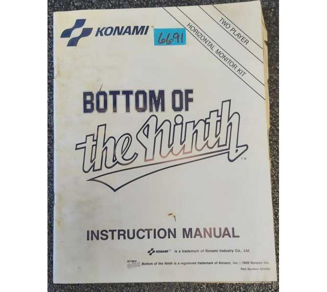 KONAMI BOTTOM OF THE NINTH Arcade Game INSTRUCTION MANUAL #6691 