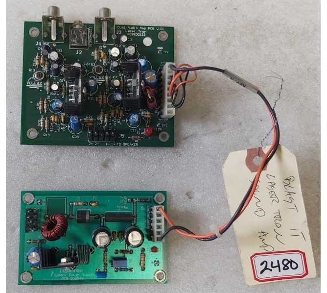 LAZER TRON BLAST IT DUAL AUDIO AMP Board #PCB100122 & FLYBACK POWER SUPPLY Board #PCB-100049 (2480)
