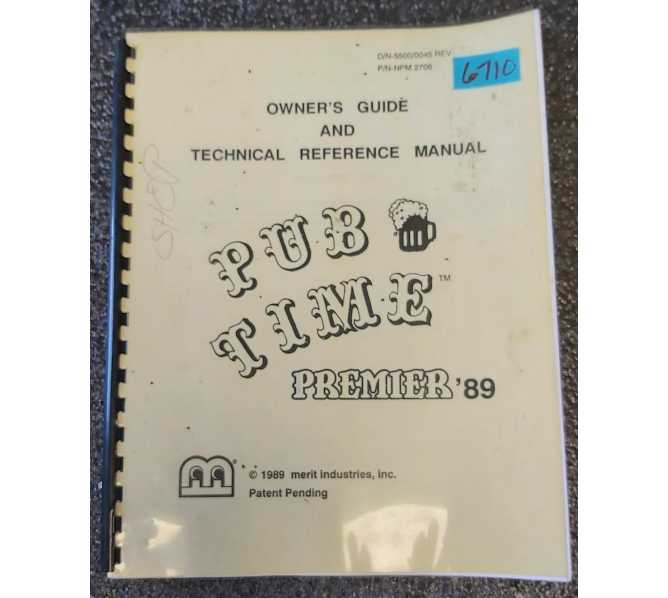 MERIT PUB TIME DARTS PREMIER '89 Arcade Game OWNER'S GUIDE #6710 