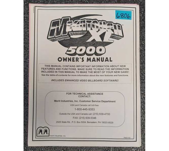 MERIT SUPER MEGATOUCH XL 5000 Arcade Game OWNER'S MANUAL #6806  