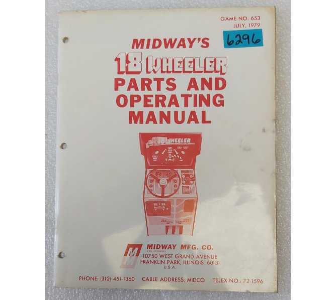 MIDWAY 18 WHEELER Arcade Game Parts & Operating Manual #6296 