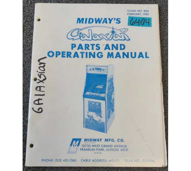 MIDWAY GALAXIAN Arcade Machine PARTS and OPERATING Manual #6404  