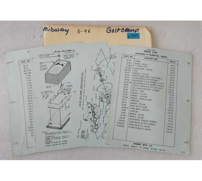 MIDWAY GOLF CHAMP Arcade Game Misc. Paperwork #6345 