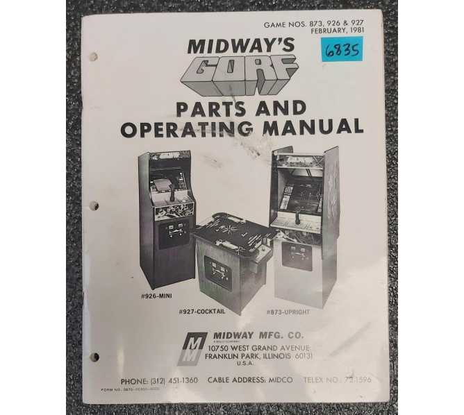 MIDWAY GORF Arcade Game PARTS and OPERATING Manual #6835 