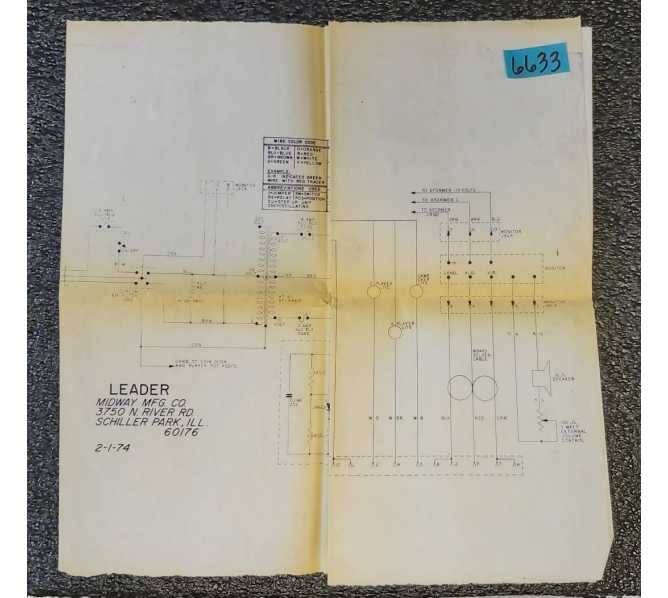 MIDWAY LEADER Arcade Game SCHEMATICS #6633