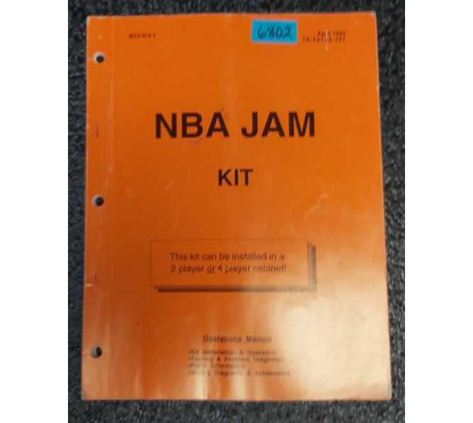 MIDWAY NBA JAM Arcade Game KIT OPERATIONS MANUAL #6802  