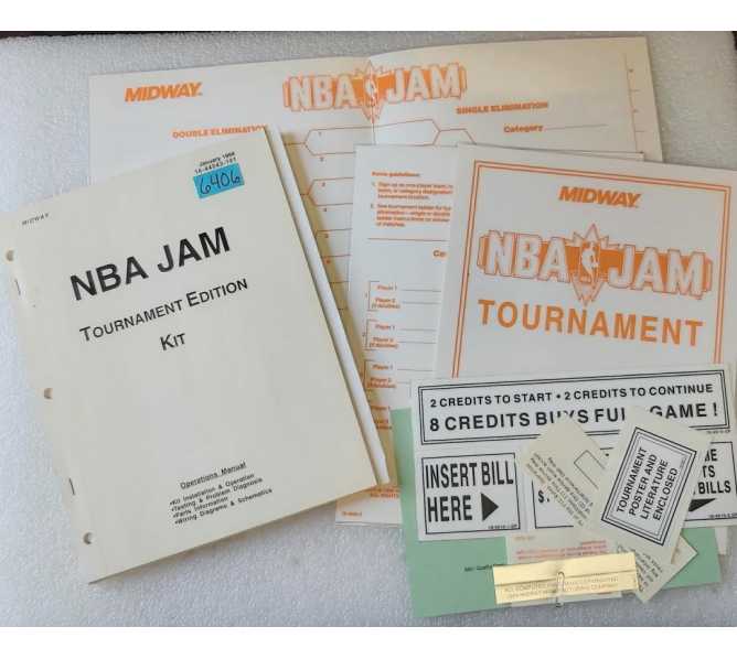 MIDWAY NBA JAM TOURNAMENT EDITION Kit Arcade Machine OPERATIONS Manual & Laminated Signs #6406 