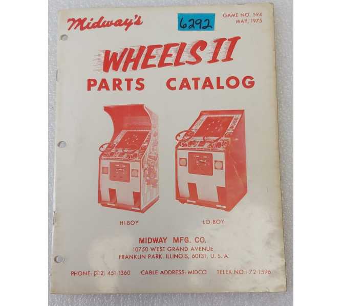 MIDWAY WHEELS II Arcade Game Parts Catalog #6292