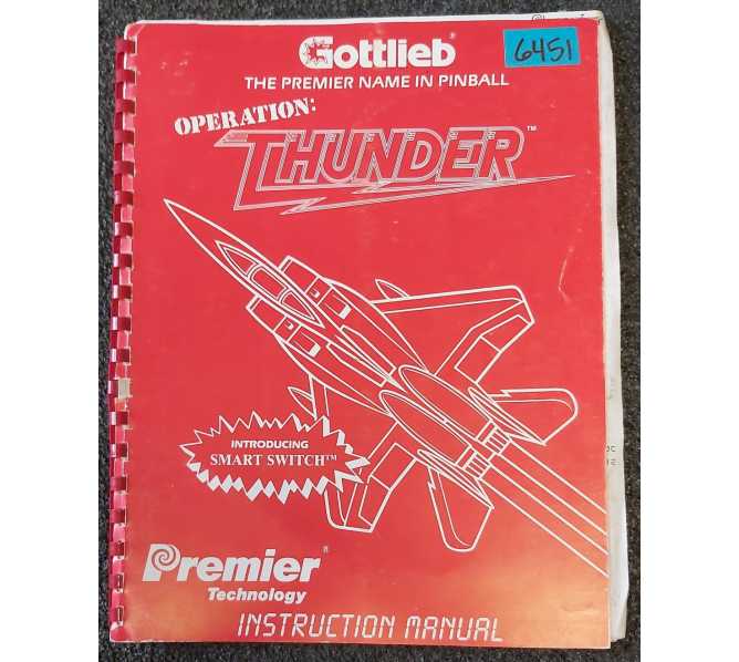 PREMIER OPERATION: THUNDER Pinball Game INSTRUCTION Manual #6451 