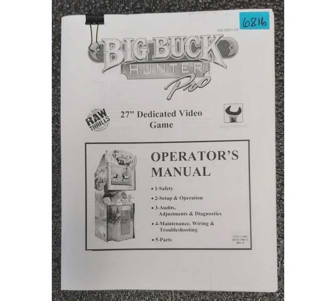 RAW THRILLS BIG BUCK HUNTER PRO Arcade Game OPERATOR'S Manual #6816  