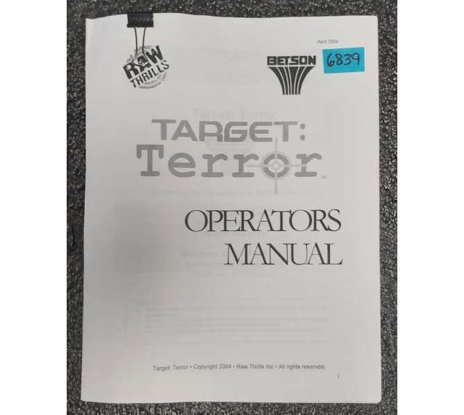 RAW THRILLS TARGET TERROR Arcade Game OPERATOR'S Manual #6839 