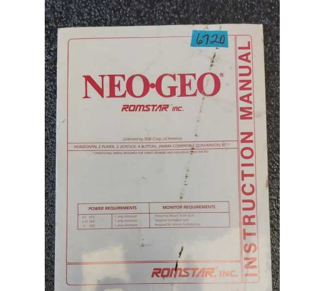 ROMSTAR NEO GEO Arcade Game INSTRUCTION MANUAL #6720